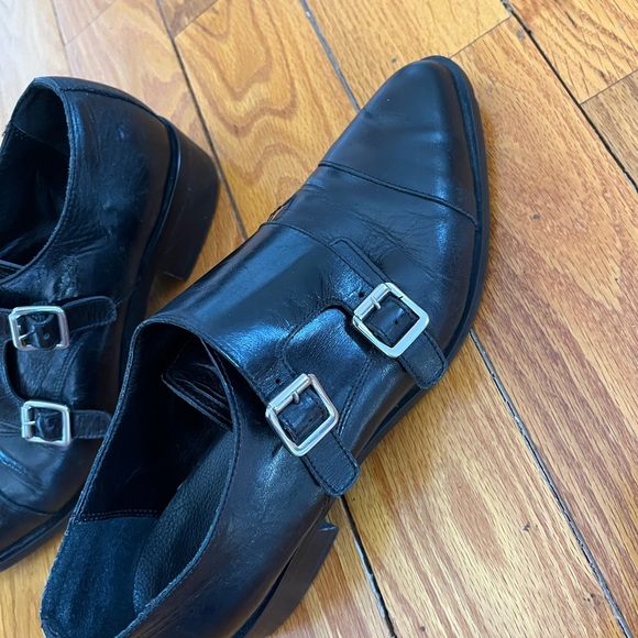 L'INTERVALLE Black Leather Double Buckle Oxfords - Picture 7 of 8